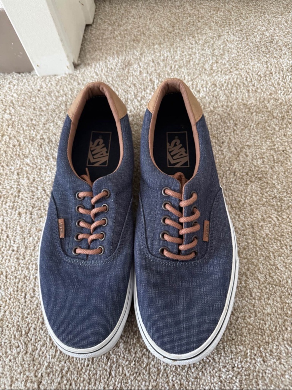 Vans Men’s Navy Canvas Sneakers with Brown Accents